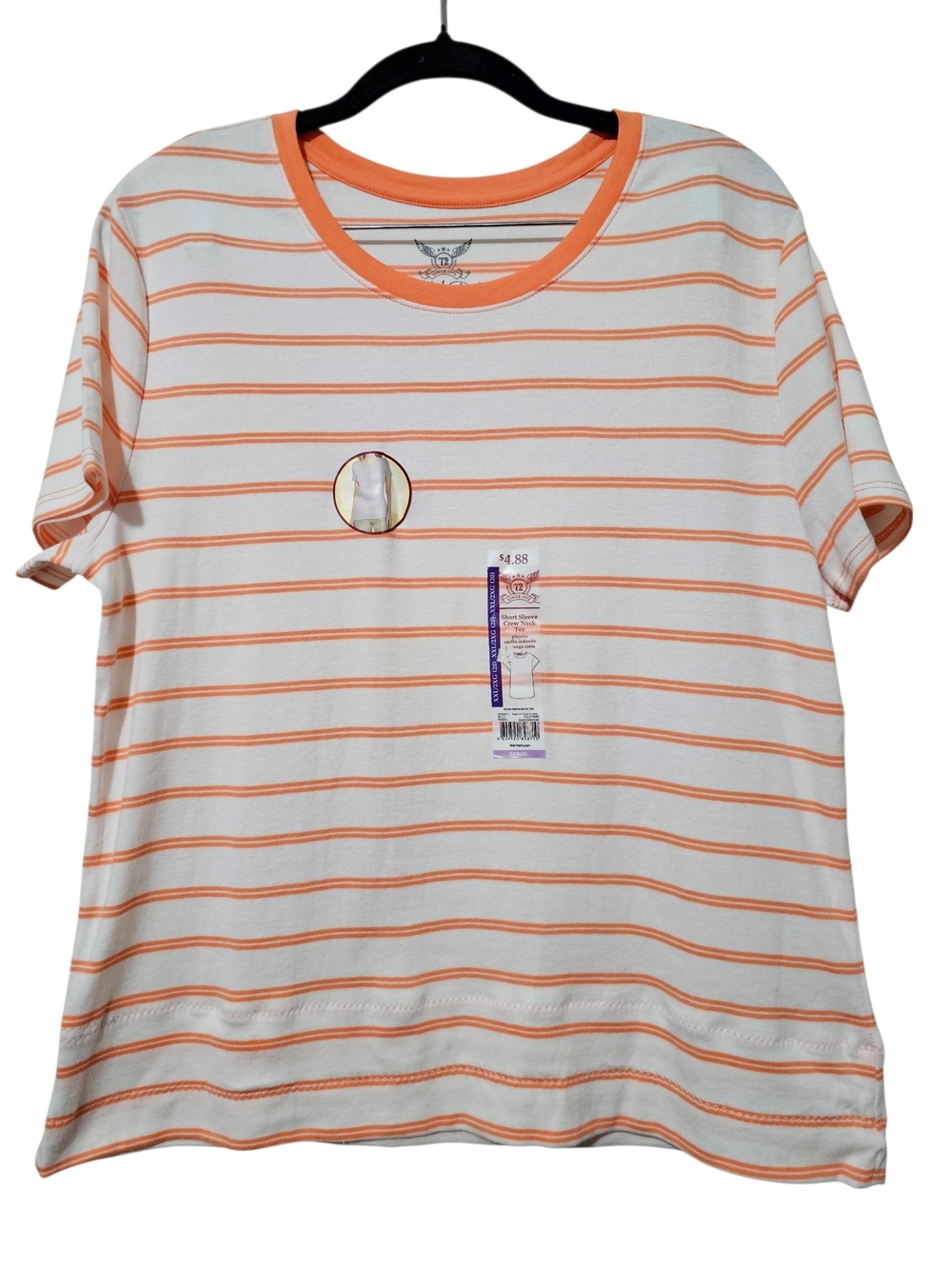 Faded Glory White & Orange Striped Crewneck Tee